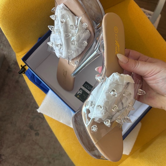 NWT! Pleaser style dancer heels in Fierce Clear - Spiked 5” Mules - New in Box - Picture 3 of 4